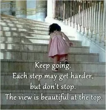 Keep going. Each step may get harder, but don't stop. The view is beautiful from the top Picture Quote #1