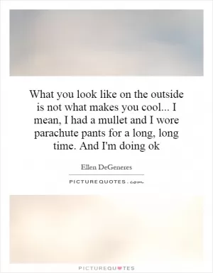 What you look like on the outside is not what makes you cool... I mean, I had a mullet and I wore parachute pants for a long, long time. And I'm doing ok Picture Quote #1
