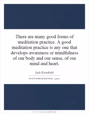 There are many good forms of meditation practice. A good meditation practice is any one that develops awareness or mindfulness of our body and our sense, of our mind and heart Picture Quote #1