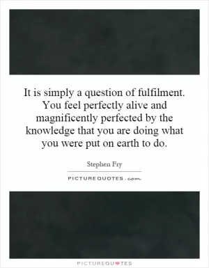 It is simply a question of fulfilment. You feel perfectly alive and magnificently perfected by the knowledge that you are doing what you were put on earth to do Picture Quote #1