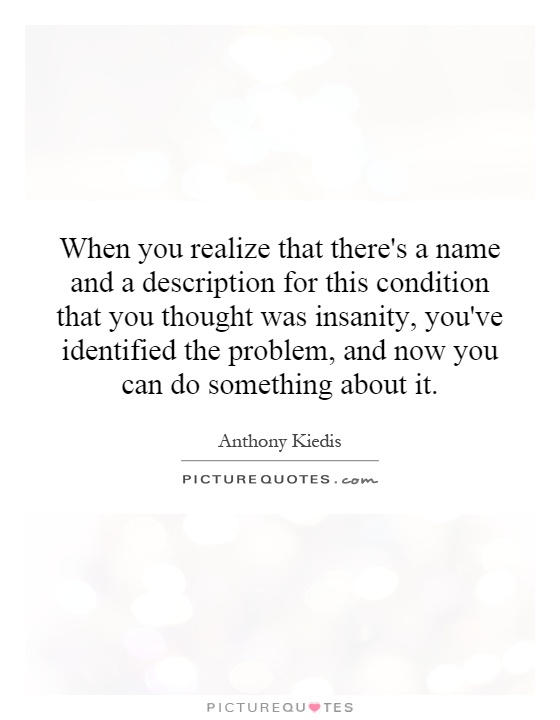 When you realize that there's a name and a description for this condition that you thought was insanity, you've identified the problem, and now you can do something about it Picture Quote #1