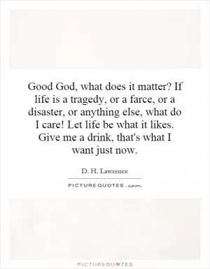 Good God, what does it matter? If life is a tragedy, or a farce, or a disaster, or anything else, what do I care! Let life be what it likes. Give me a drink, that's what I want just now Picture Quote #1