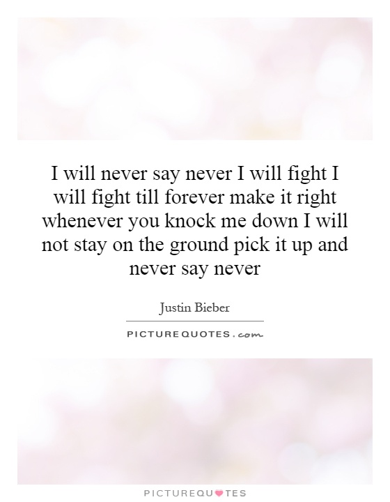 I will never say never I will fight I will fight till forever make it right whenever you knock me down I will not stay on the ground pick it up and never say never Picture Quote #1