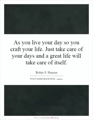 As you live your day so you craft your life. Just take care of your days and a great life will take care of itself Picture Quote #1