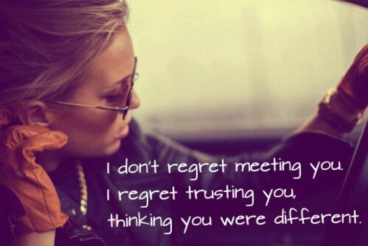 I don't regret meeting you. I regret trusting you, thinking you were different Picture Quote #1