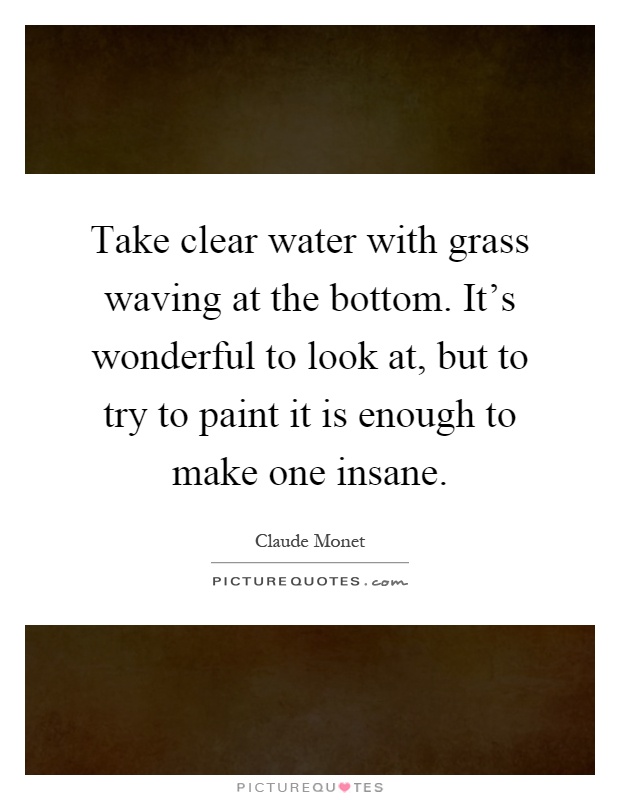 Take clear water with grass waving at the bottom. It's wonderful to look at, but to try to paint it is enough to make one insane Picture Quote #1