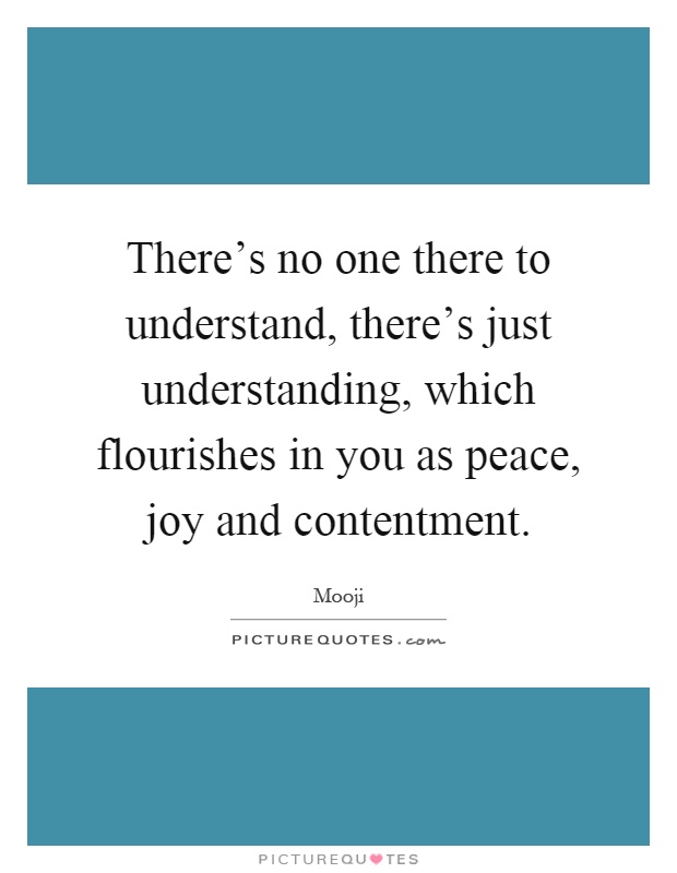 There's no one there to understand, there's just understanding, which flourishes in you as peace, joy and contentment Picture Quote #1