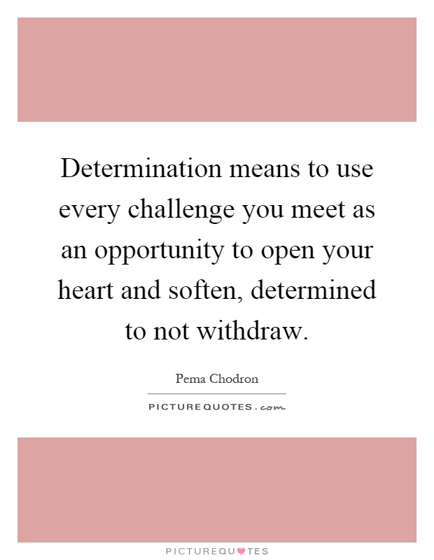 Determination means to use every challenge you meet as an opportunity to open your heart and soften, determined to not withdraw Picture Quote #1