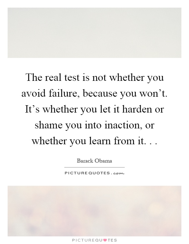 The real test is not whether you avoid failure, because you won't. It's whether you let it harden or shame you into inaction, or whether you learn from it Picture Quote #1