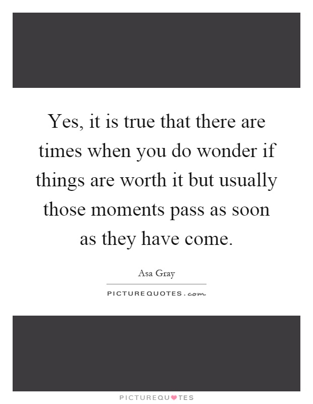 Yes, it is true that there are times when you do wonder if things are worth it but usually those moments pass as soon as they have come Picture Quote #1