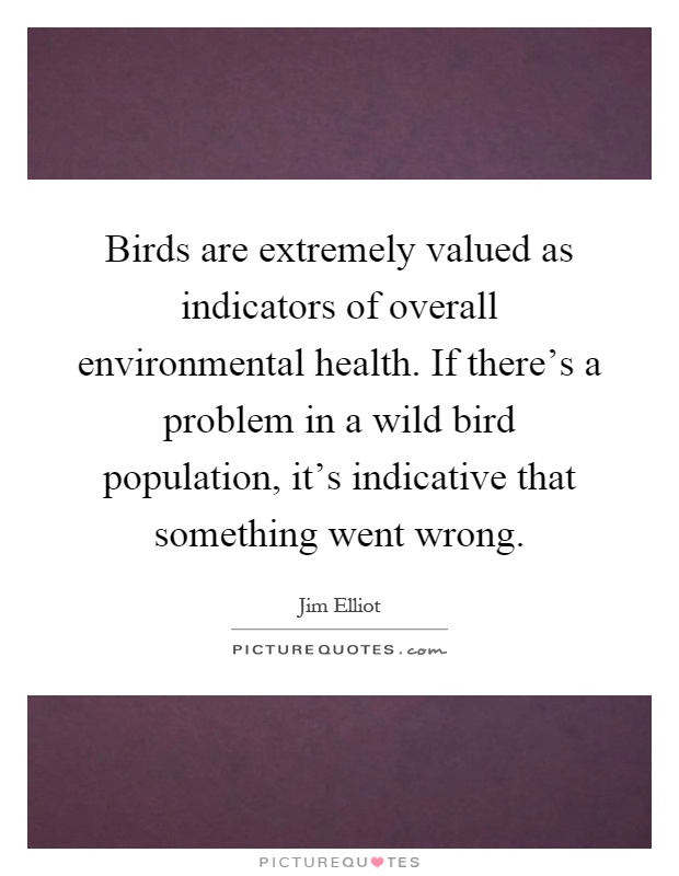 Birds are extremely valued as indicators of overall environmental health. If there's a problem in a wild bird population, it's indicative that something went wrong Picture Quote #1