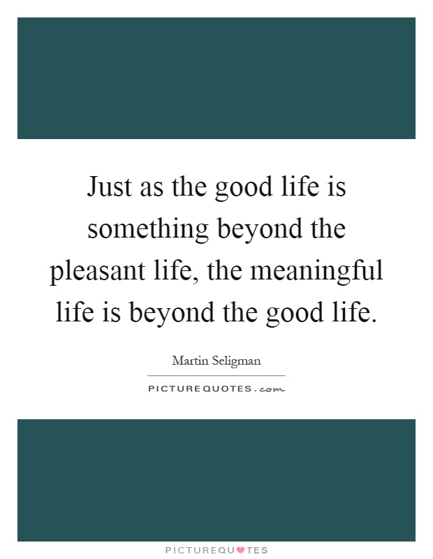 Just as the good life is something beyond the pleasant life, the meaningful life is beyond the good life Picture Quote #1