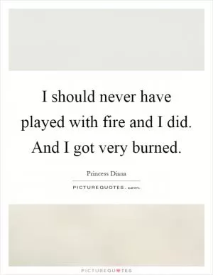 I should never have played with fire and I did. And I got very burned Picture Quote #1