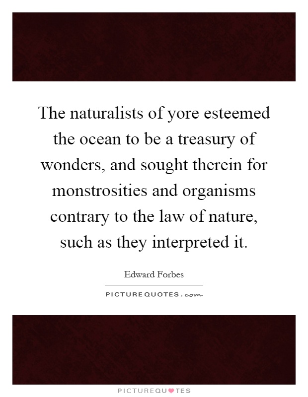 The naturalists of yore esteemed the ocean to be a treasury of wonders, and sought therein for monstrosities and organisms contrary to the law of nature, such as they interpreted it Picture Quote #1