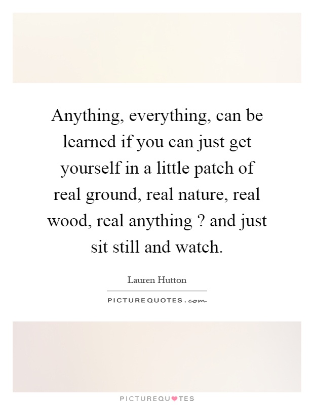 Anything, everything, can be learned if you can just get yourself in a little patch of real ground, real nature, real wood, real anything? and just sit still and watch Picture Quote #1