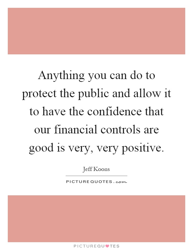 Anything you can do to protect the public and allow it to have the confidence that our financial controls are good is very, very positive Picture Quote #1