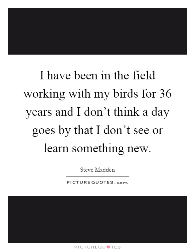 I have been in the field working with my birds for 36 years and I don't think a day goes by that I don't see or learn something new Picture Quote #1