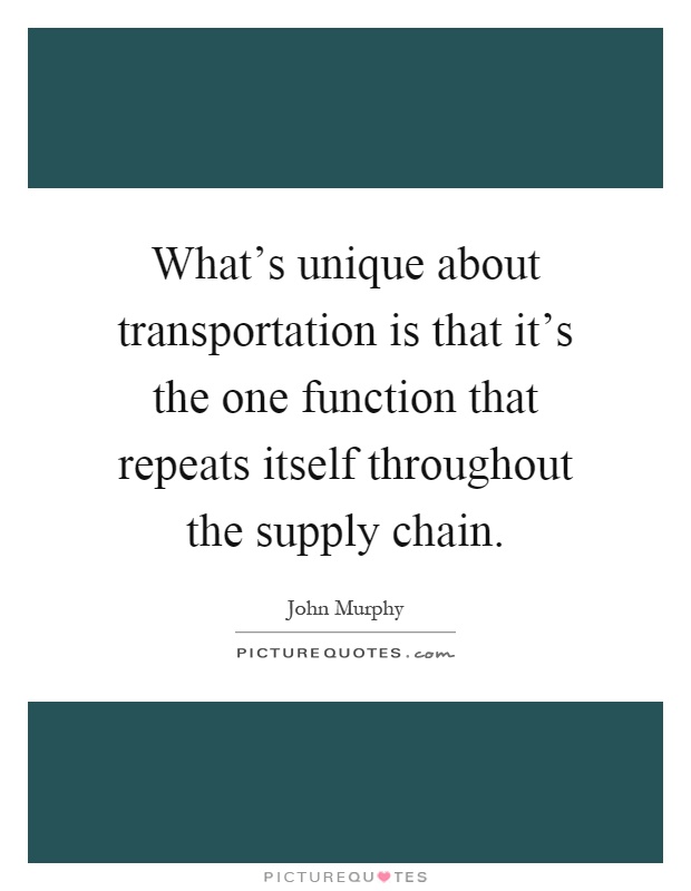 What's unique about transportation is that it's the one function that repeats itself throughout the supply chain Picture Quote #1