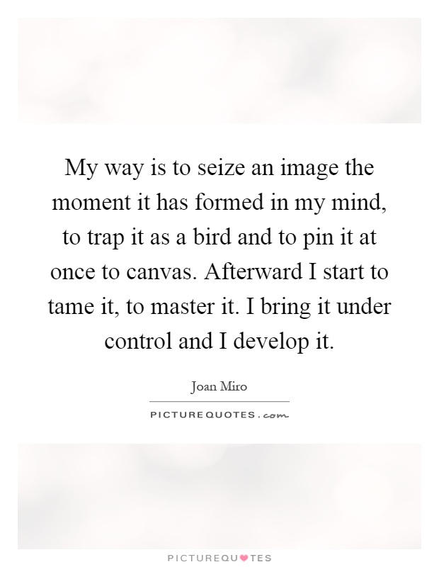 My way is to seize an image the moment it has formed in my mind, to trap it as a bird and to pin it at once to canvas. Afterward I start to tame it, to master it. I bring it under control and I develop it Picture Quote #1
