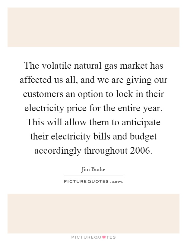 The volatile natural gas market has affected us all, and we are giving our customers an option to lock in their electricity price for the entire year. This will allow them to anticipate their electricity bills and budget accordingly throughout 2006 Picture Quote #1