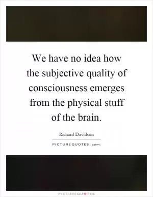 We have no idea how the subjective quality of consciousness emerges from the physical stuff of the brain Picture Quote #1