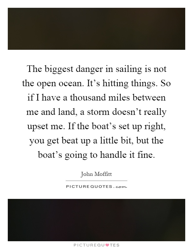 The biggest danger in sailing is not the open ocean. It's hitting things. So if I have a thousand miles between me and land, a storm doesn't really upset me. If the boat's set up right, you get beat up a little bit, but the boat's going to handle it fine Picture Quote #1