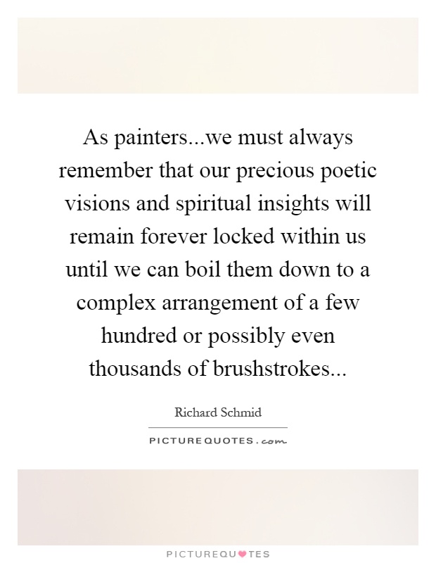 As painters...we must always remember that our precious poetic visions and spiritual insights will remain forever locked within us until we can boil them down to a complex arrangement of a few hundred or possibly even thousands of brushstrokes Picture Quote #1
