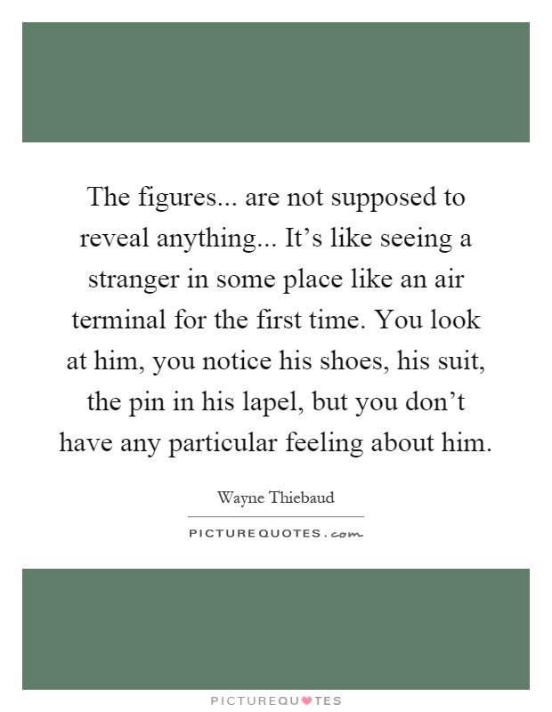 The figures... are not supposed to reveal anything... It's like seeing a stranger in some place like an air terminal for the first time. You look at him, you notice his shoes, his suit, the pin in his lapel, but you don't have any particular feeling about him Picture Quote #1