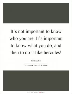 It’s not important to know who you are. It’s important to know what you do, and then to do it like hercules! Picture Quote #1
