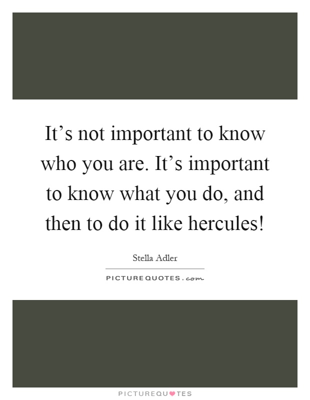 It's not important to know who you are. It's important to know what you do, and then to do it like hercules! Picture Quote #1
