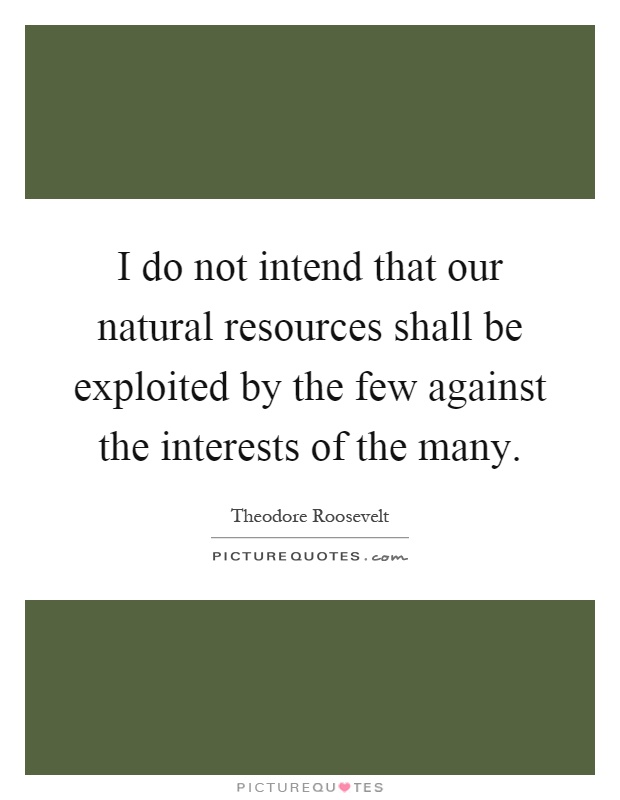I do not intend that our natural resources shall be exploited by the few against the interests of the many Picture Quote #1