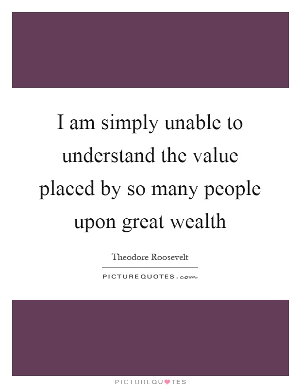I am simply unable to understand the value placed by so many people upon great wealth Picture Quote #1