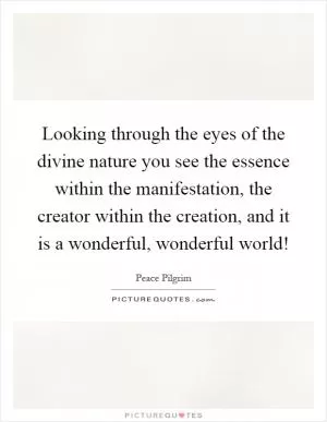 Looking through the eyes of the divine nature you see the essence within the manifestation, the creator within the creation, and it is a wonderful, wonderful world! Picture Quote #1