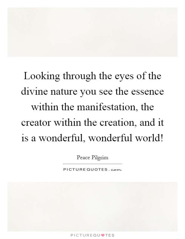 Looking through the eyes of the divine nature you see the essence within the manifestation, the creator within the creation, and it is a wonderful, wonderful world! Picture Quote #1