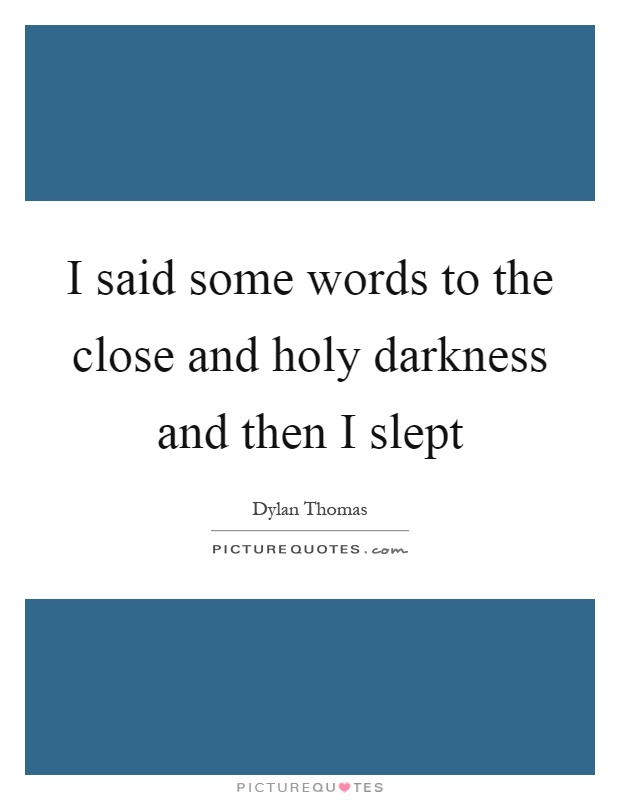 I said some words to the close and holy darkness and then I slept Picture Quote #1