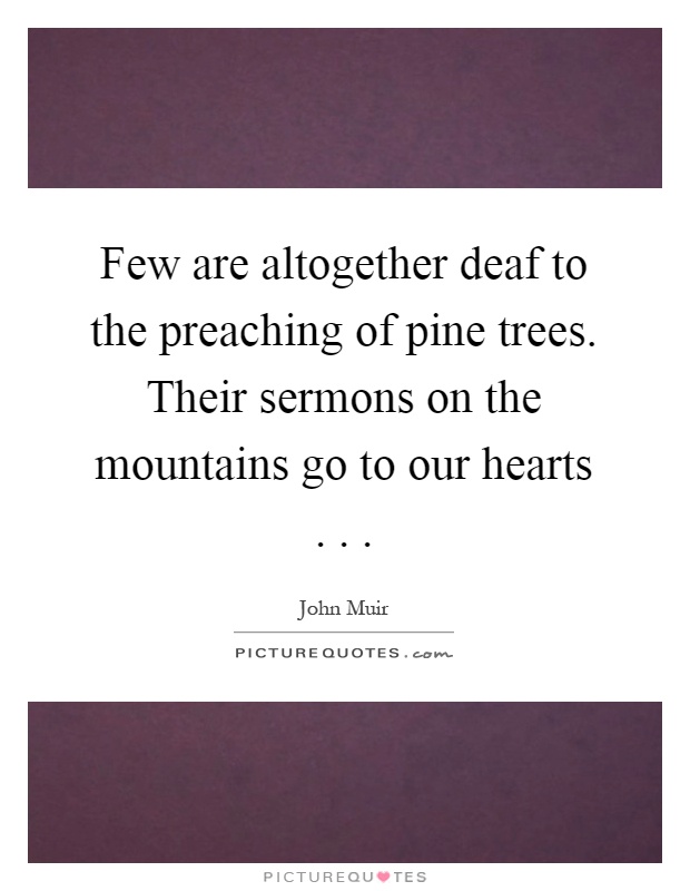 Few are altogether deaf to the preaching of pine trees. Their sermons on the mountains go to our hearts Picture Quote #1