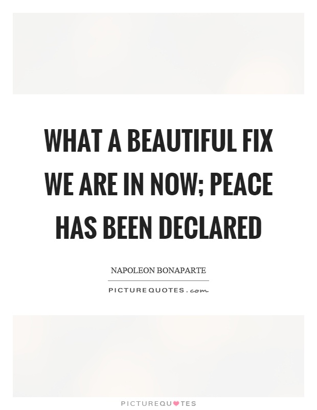 What a beautiful fix we are in now; peace has been declared Picture Quote #1