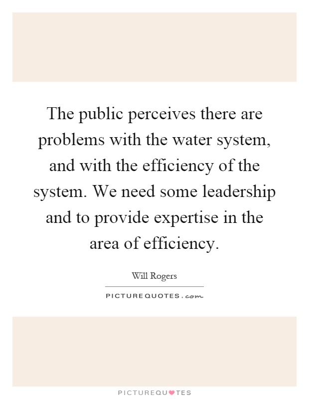 The public perceives there are problems with the water system, and with the efficiency of the system. We need some leadership and to provide expertise in the area of efficiency Picture Quote #1