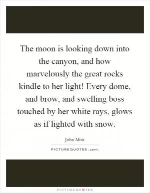 The moon is looking down into the canyon, and how marvelously the great rocks kindle to her light! Every dome, and brow, and swelling boss touched by her white rays, glows as if lighted with snow Picture Quote #1