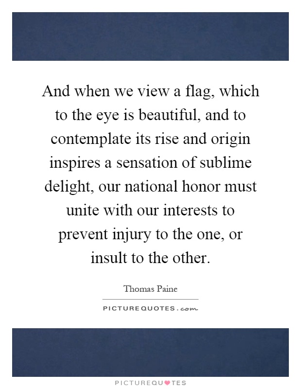 And when we view a flag, which to the eye is beautiful, and to contemplate its rise and origin inspires a sensation of sublime delight, our national honor must unite with our interests to prevent injury to the one, or insult to the other Picture Quote #1