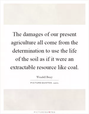 The damages of our present agriculture all come from the determination to use the life of the soil as if it were an extractable resource like coal Picture Quote #1