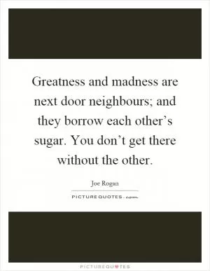Greatness and madness are next door neighbours; and they borrow each other’s sugar. You don’t get there without the other Picture Quote #1