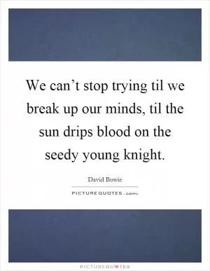 We can’t stop trying til we break up our minds, til the sun drips blood on the seedy young knight Picture Quote #1
