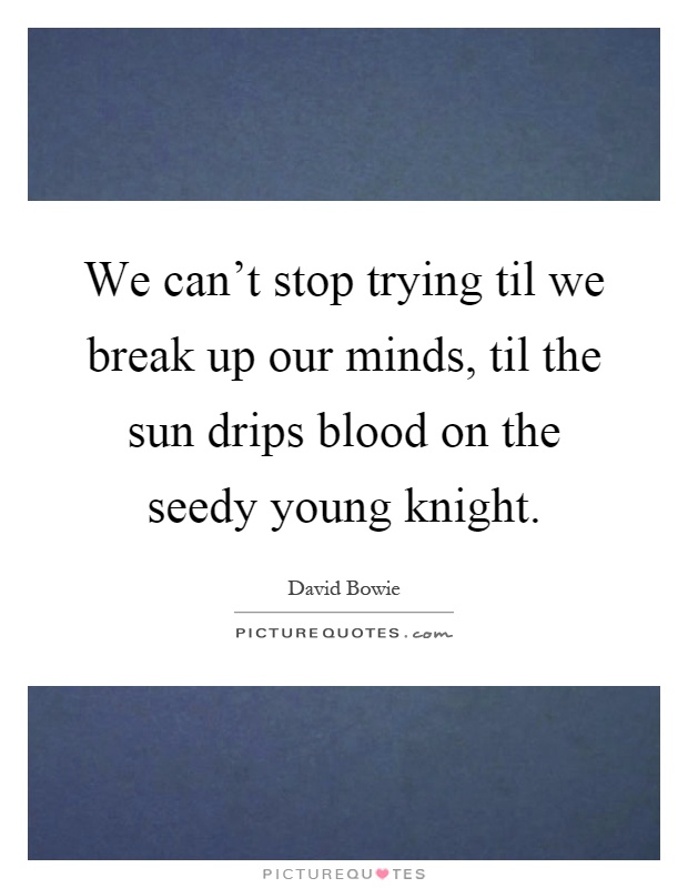 We can't stop trying til we break up our minds, til the sun drips blood on the seedy young knight Picture Quote #1