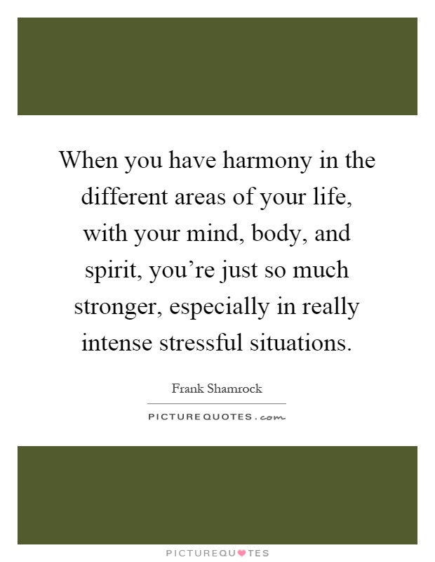 When you have harmony in the different areas of your life, with your mind, body, and spirit, you're just so much stronger, especially in really intense stressful situations Picture Quote #1