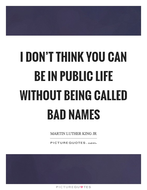 I don't think you can be in public life without being called bad names Picture Quote #1