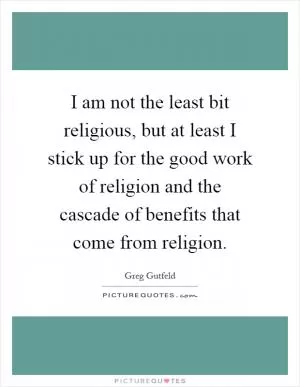 I am not the least bit religious, but at least I stick up for the good work of religion and the cascade of benefits that come from religion Picture Quote #1