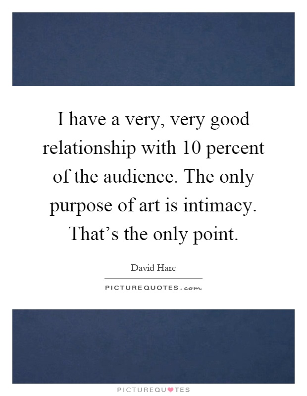 I have a very, very good relationship with 10 percent of the audience. The only purpose of art is intimacy. That's the only point Picture Quote #1