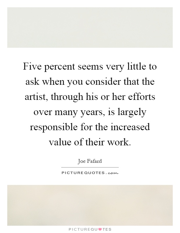 Five percent seems very little to ask when you consider that the artist, through his or her efforts over many years, is largely responsible for the increased value of their work Picture Quote #1