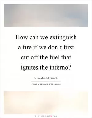 How can we extinguish a fire if we don’t first cut off the fuel that ignites the inferno? Picture Quote #1